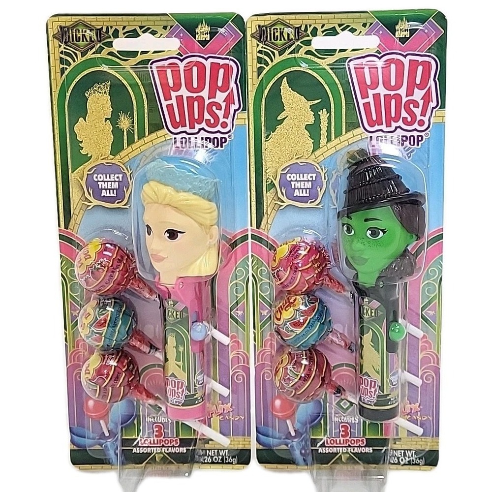 Wicked Movie Glinda And Elphaba Pop Ups-Flix Candy Lollipop-Lot Of 2 Exp 6/11/27